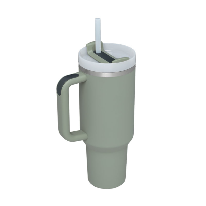 40 oz Insulated Stainless Steel Tumbler with Handle & Straw (Bay leaves) Video
