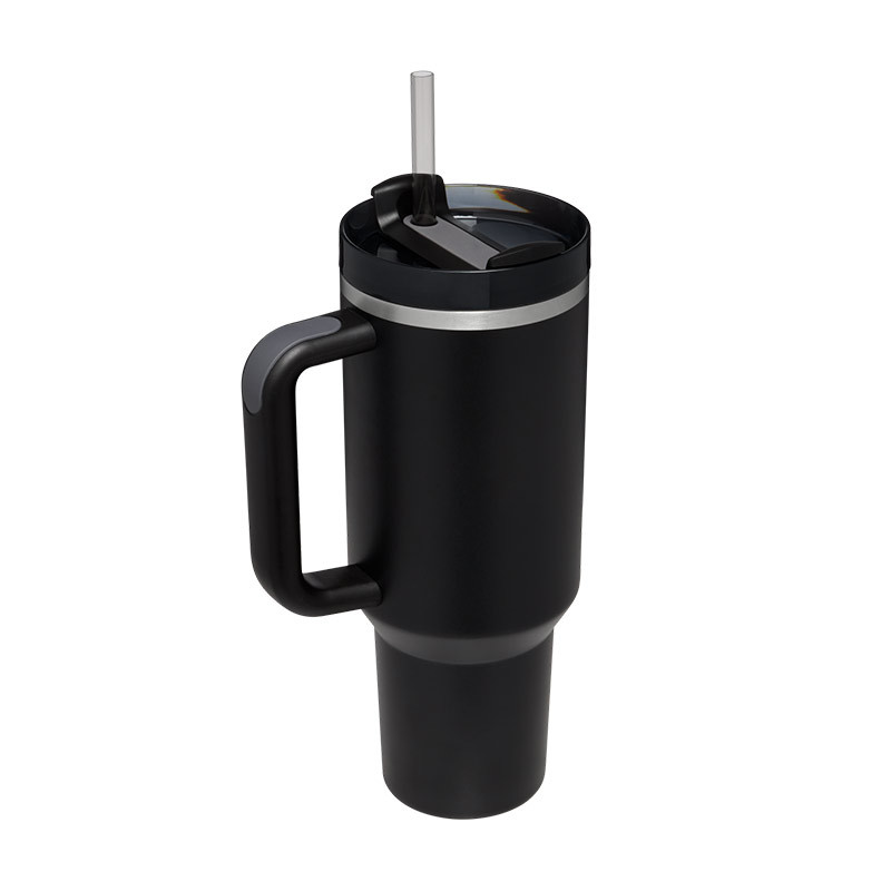 40 oz Insulated Stainless Steel Tumbler with Handle & Straw (Black) Video