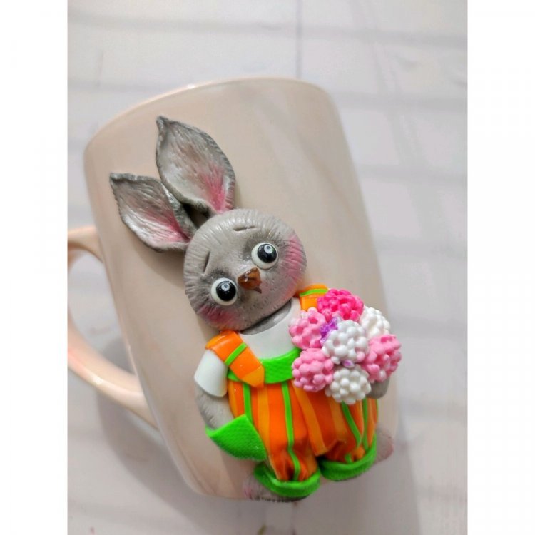 Bunny With Flowers Mug With Decor