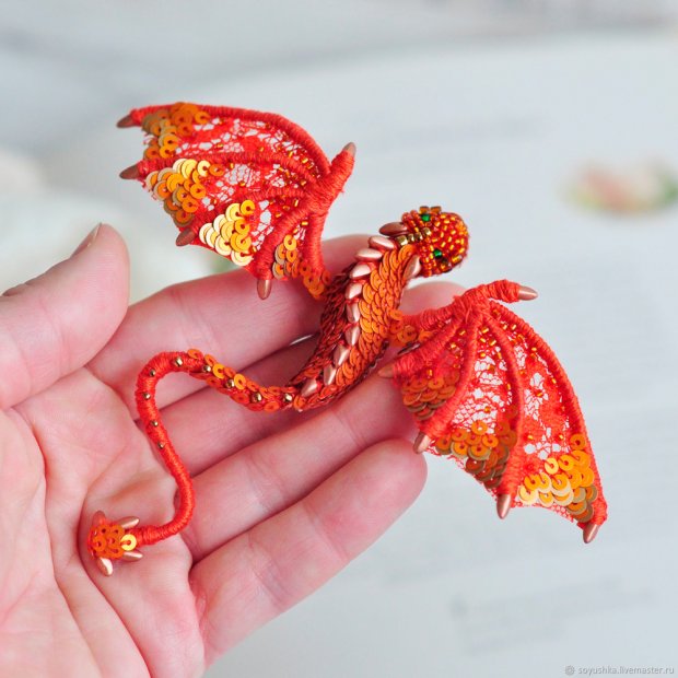 Orange Dragon Brooch
