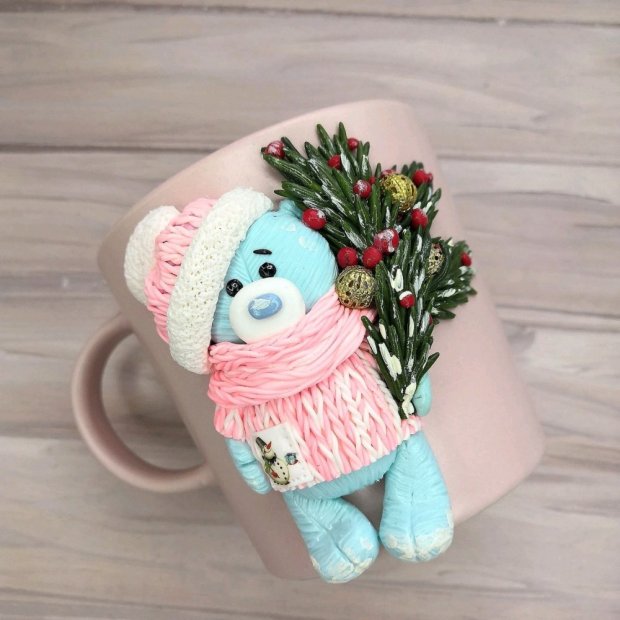 Bear With Christmas Branch Mug With Decor