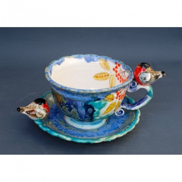Bullfinches And Rowan Mug With Saucer