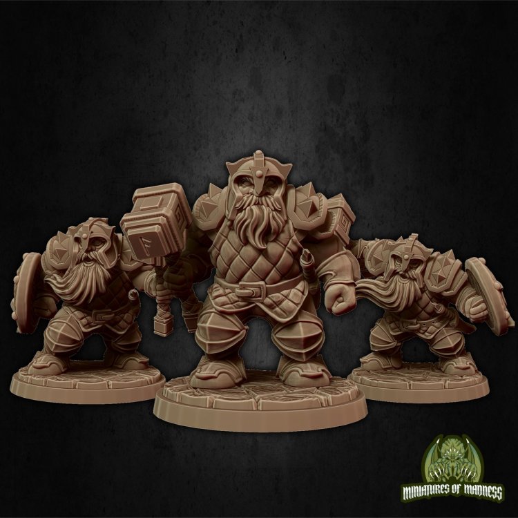 Dwarves - Helmeted Militia Fighters Figure (Unpainted)