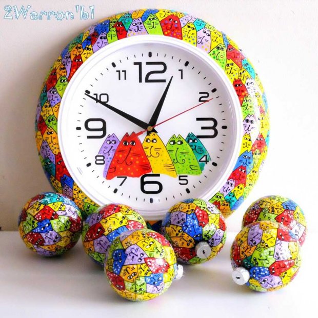 Colored Cats Wall Clock