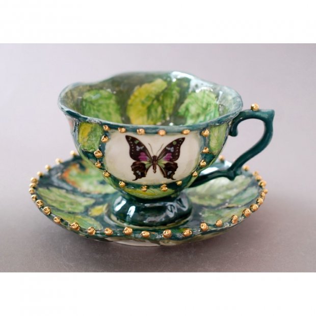 Butterfly And Caterpillar Mug With Saucer