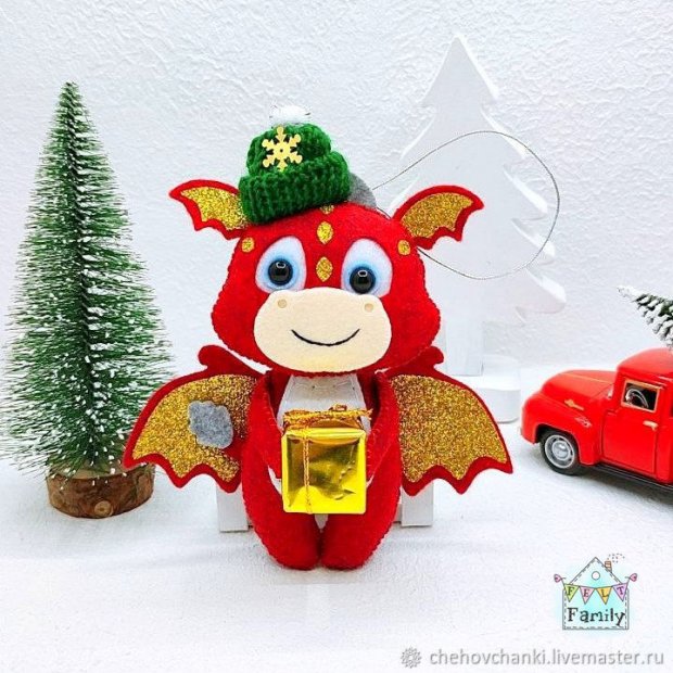 Red Dragon with Present Plush Toy