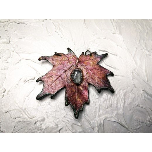 Scarlet Maple Leaf With Eye Pendant Necklace