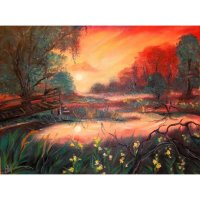 Handmade Landscape With Sunset And Lake Picture
