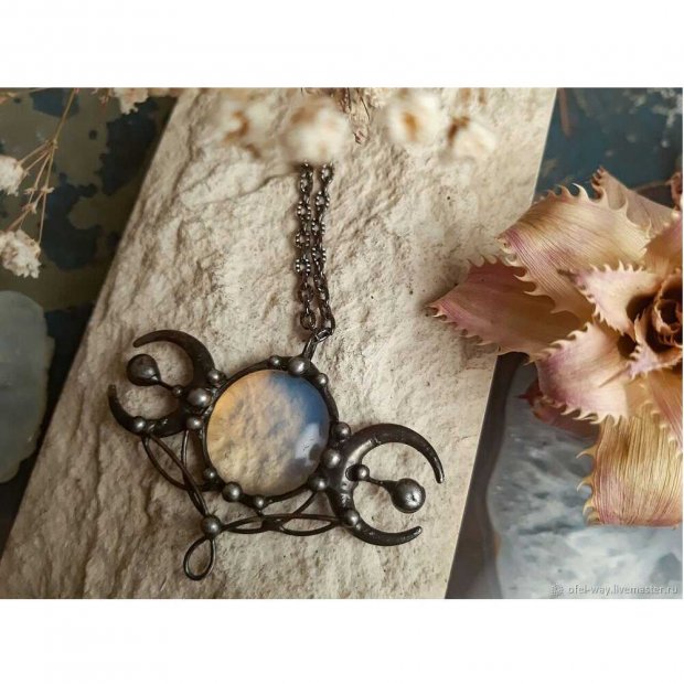 Moon Surrounded by Crescents Necklace