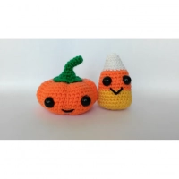 Candy Corn and Pumpkin Set Of 2 Crochet Plush Toys