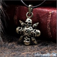 Cross with Compass and Skulls Pendant