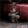 Cross with Compass and Skulls Pendant