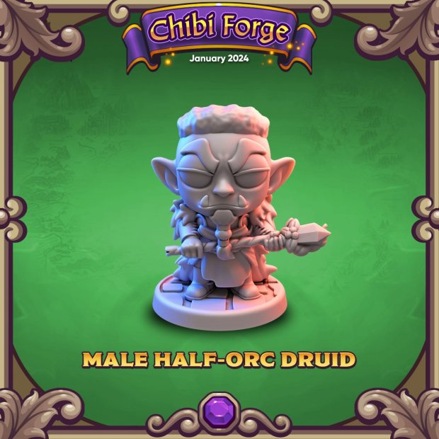 Male Half-orc Druid Figure (Unpainted)