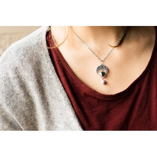 Silver Crescent Pendant Necklace