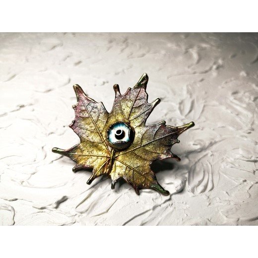 Golden Maple Leaf With Eye Brooch