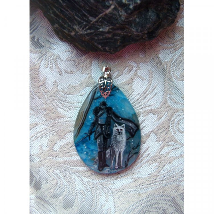 Handmade Game Of Thrones - Jon Snow With Ghost Pendant Necklace