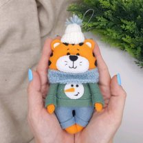 Tiger With Snowman On Sweater Plush Toy
