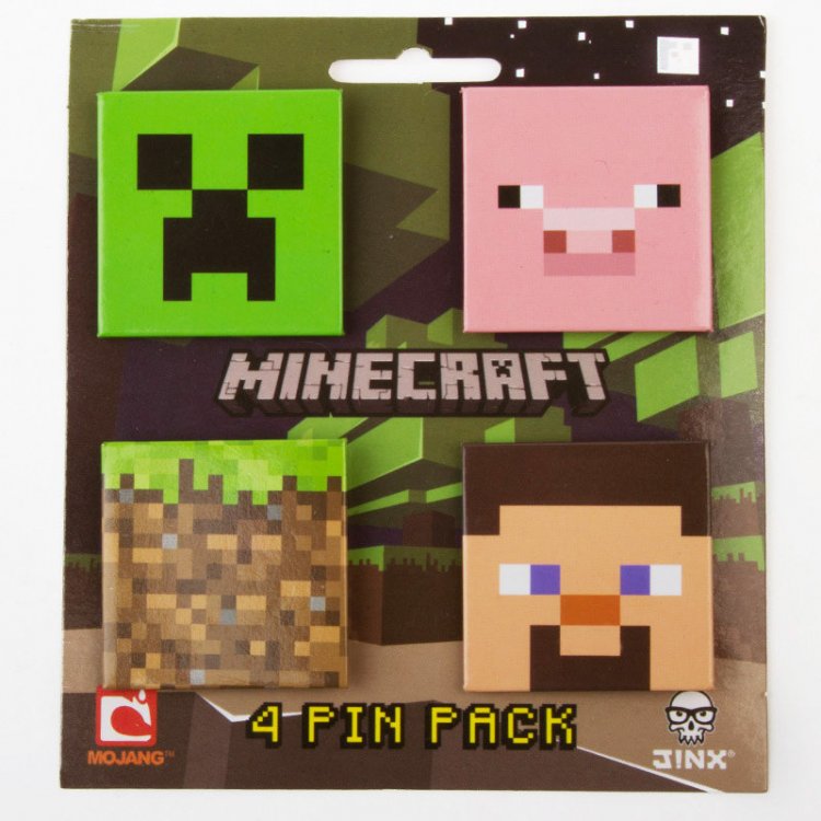Jinx Minecraft - 4 Button Set (Creeper, Pig, Dirt Block, Steve)