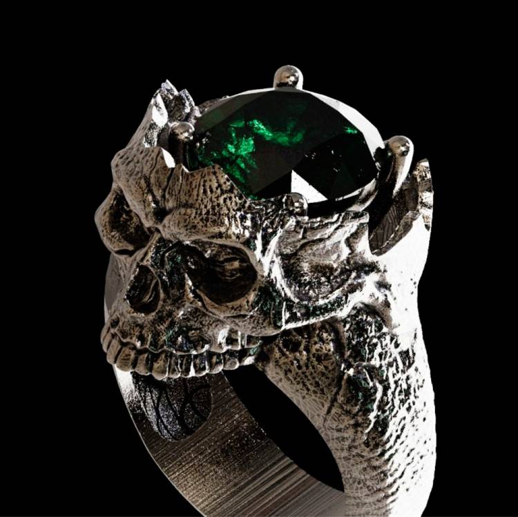 Handmade Skull - Blessed King (Green) Ring