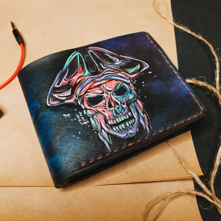 Handmade Pirate Skull Custom Wallet