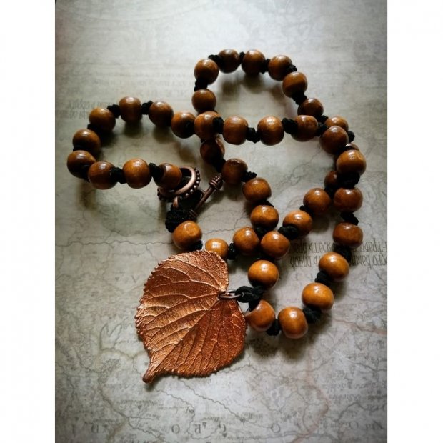 Autumn Maple Leaf With Beads Pendant Necklace
