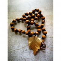 Autumn Birch Leaf With Beads Pendant Necklace
