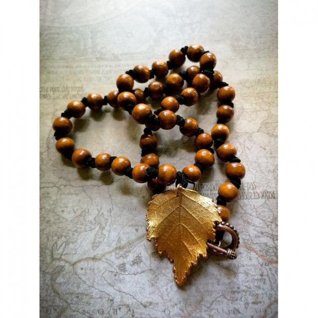 Autumn Birch Leaf With Beads Pendant Necklace