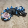 Black Baby Dragon Figure with paper rose