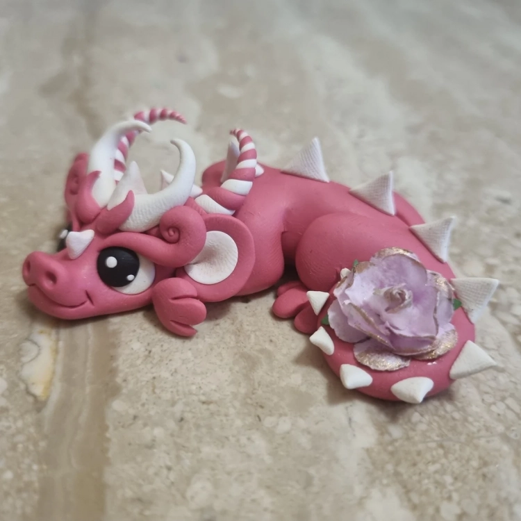 Pink Baby Dragon Figure with paper rose