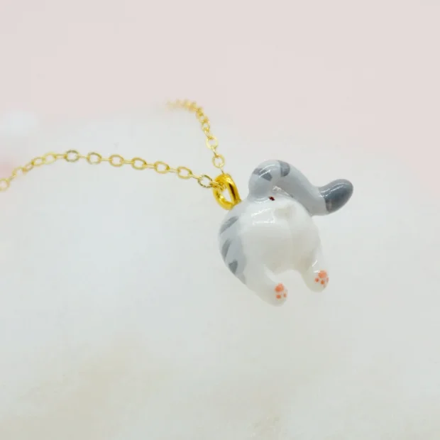 Tabby Cat Butt Pendant Necklace