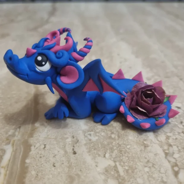 Dark Blue Dragon Figure with paper rose