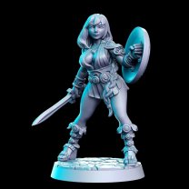 Flirty female warrior with sword and shield Figure (Unpainted)