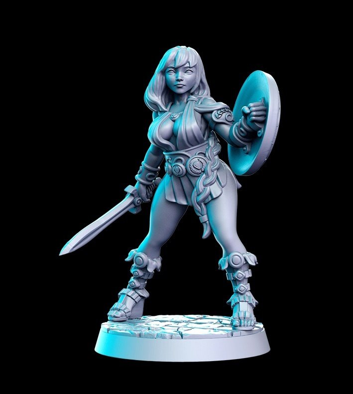 Flirty female warrior with sword and shield Figure (Unpainted) 3D Buy ...