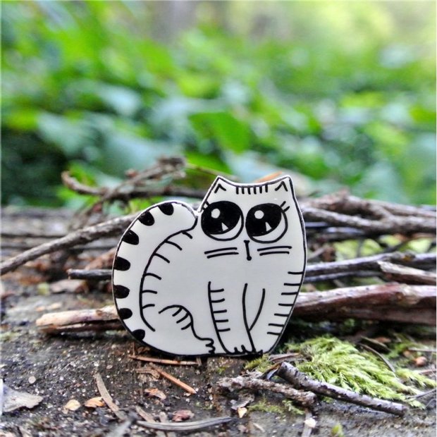 White Cat Brooch