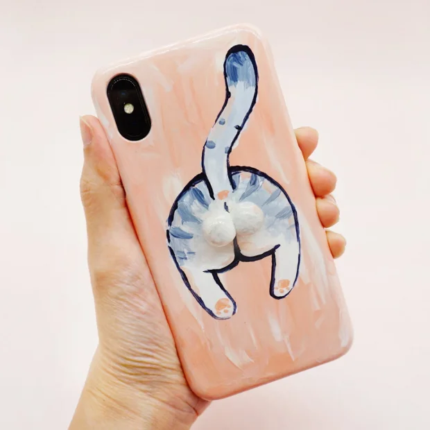 Hand-Painted Tabby Cat Butt Phone Case