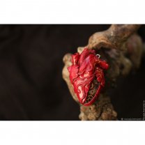 Red Biomechanical Heart Pendant Necklace
