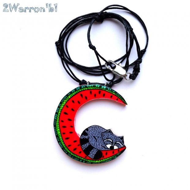 Raccoon on Watermelon Necklace