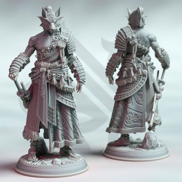 Samurai Warrior Kaoru Okami in a Wolf Mask Figure (Unpainted)