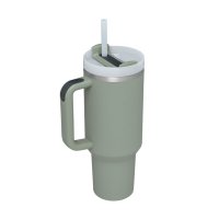 40 oz Insulated Stainless Steel Tumbler with Handle & Straw (Bay leaves)