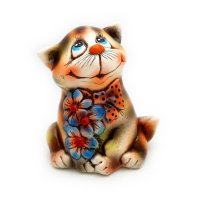 Handmade Cat With Flowers Figure