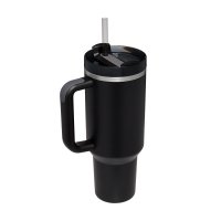 40 oz Insulated Stainless Steel Tumbler with Handle & Straw (Black)