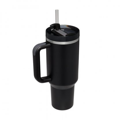 40 oz Insulated Stainless Steel Tumbler with Handle & Straw (Black)