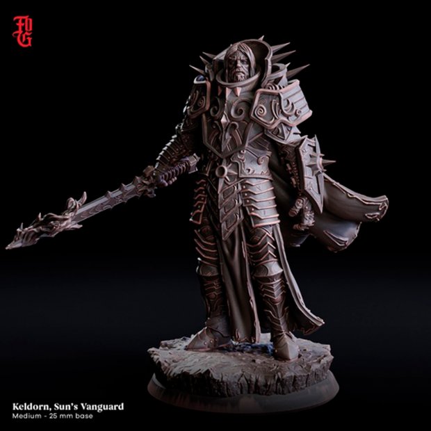 Keldron is the Vanguard of the Sun, a Human Paladin Figure (Unpainted)