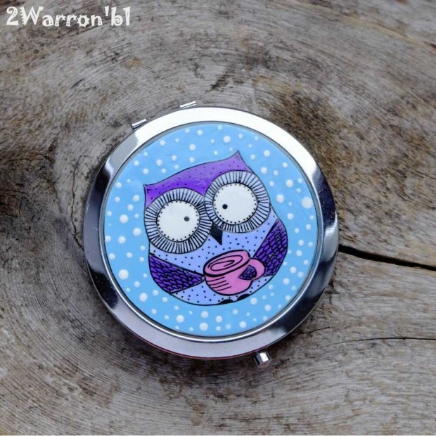 Owl with Coffee Pocket Mirror