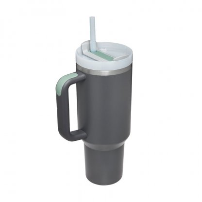 40 oz Insulated Stainless Steel Tumbler with Handle & Straw (Charcoal)