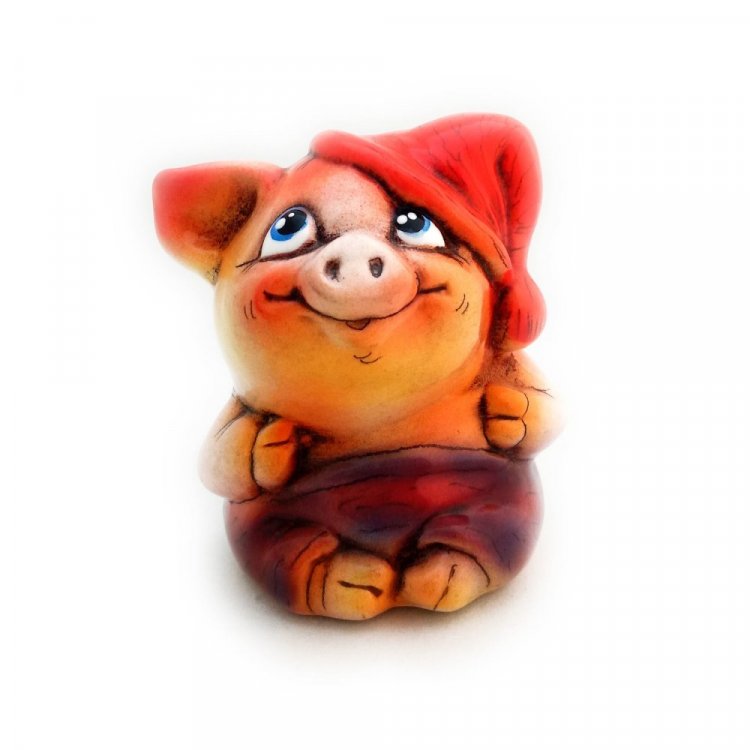 Handmade Piglet In Cap Figure