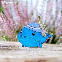 Whale in Hat V.2 Brooch