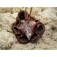 Linden Leaf With Green Bugs Pendant Necklace