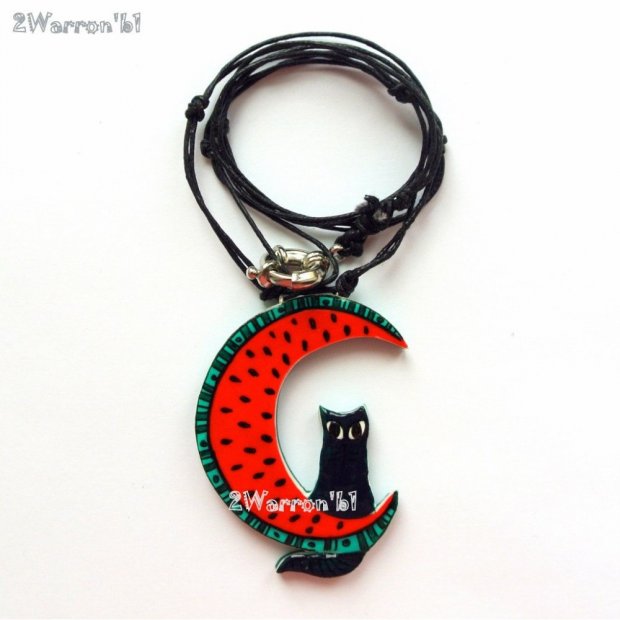 Cat on Watermelon Necklace