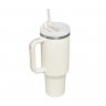 40 oz Insulated Stainless Steel Tumbler with Handle & Straw (Cream white)